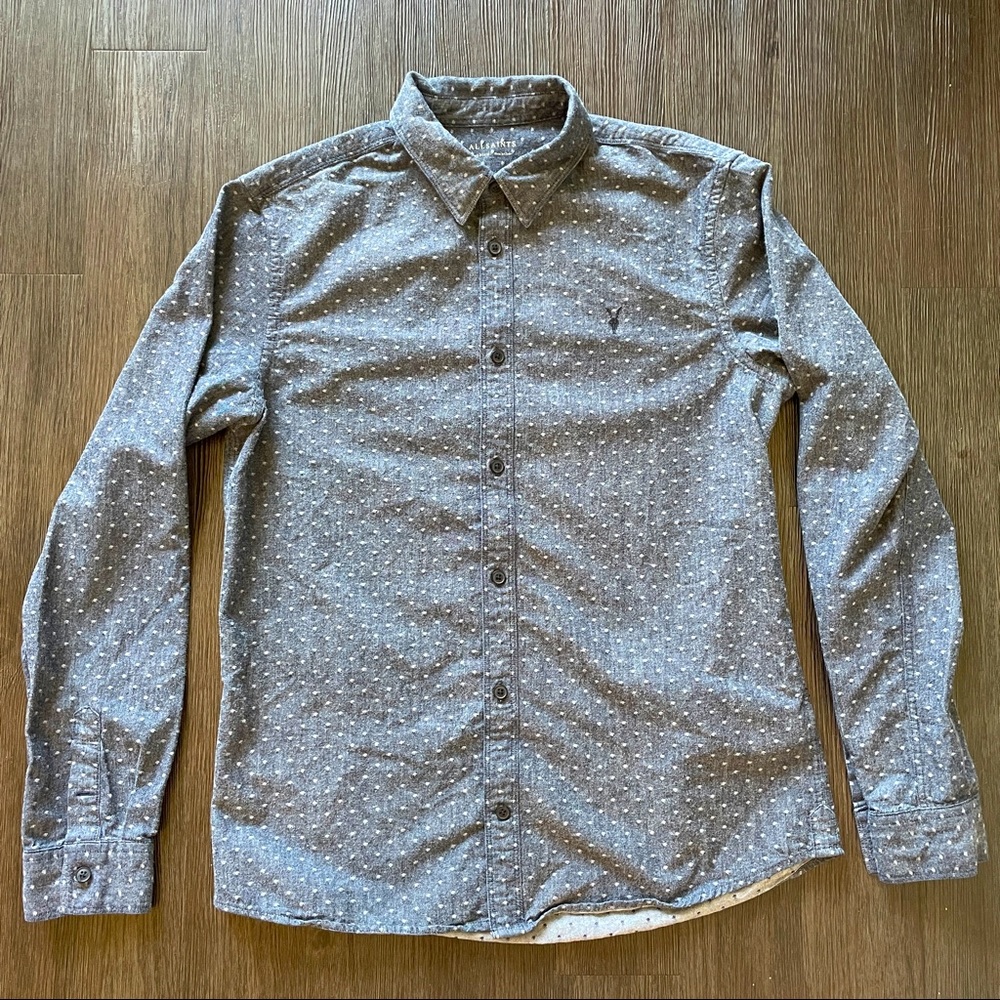All Saints Long Sleeve Button-Down Long Shirt